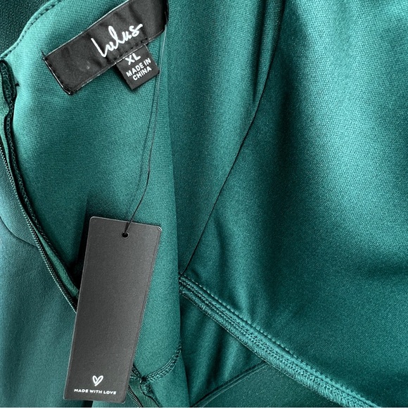 Lulus NWT Glamorous Disposition Emerald Green Ruched Maxi Dress Sz XL Front Slit - Picture 13 of 15